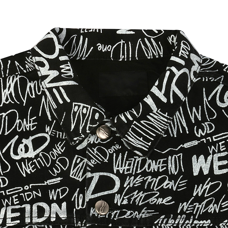 graffiti print denim jacket front view